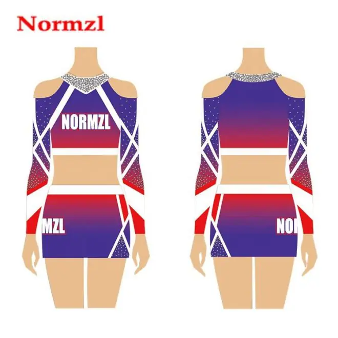 Custom Full Sublimation Competition Rhinestone Cheer Uniforms Long Sleeve Cheerleading Uniforms
