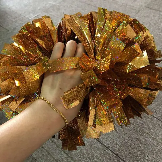 Wholesale custom gold big size plastic holographic metallic cheerleading pom poms - Image 2