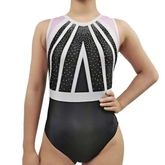 Stripe gymnastics clothes rhinestone high cut rhythmic gymnastics leotard - Image 2