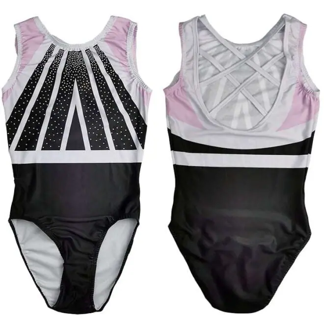 Stripe gymnastics clothes rhinestone high cut rhythmic gymnastics leotard - Image 5