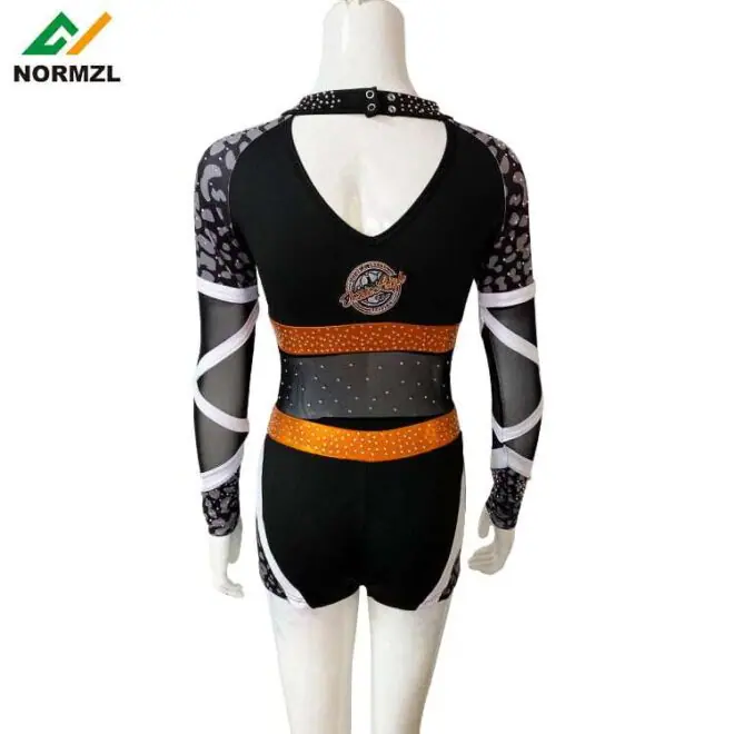 Wholesale custom rhinestone sublimation design your own black cheerleading uniforms - Image 2