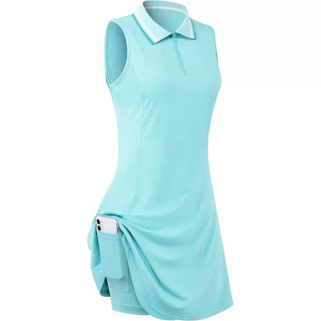 Women's Sleeveless Tennis Golf Polo Dress with Separate Inner Shorts Pocket for Workout Exercise - Image 2