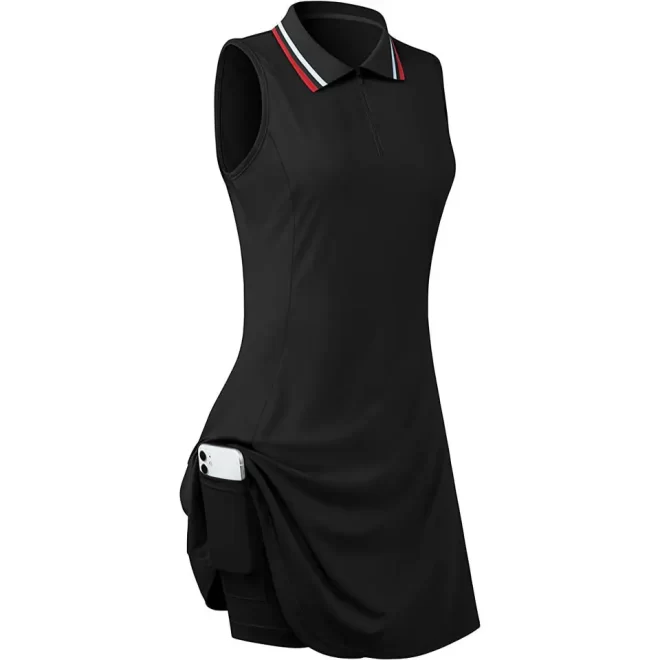 Women's Sleeveless Tennis Golf Polo Dress with Separate Inner Shorts Pocket for Workout Exercise - Image 4