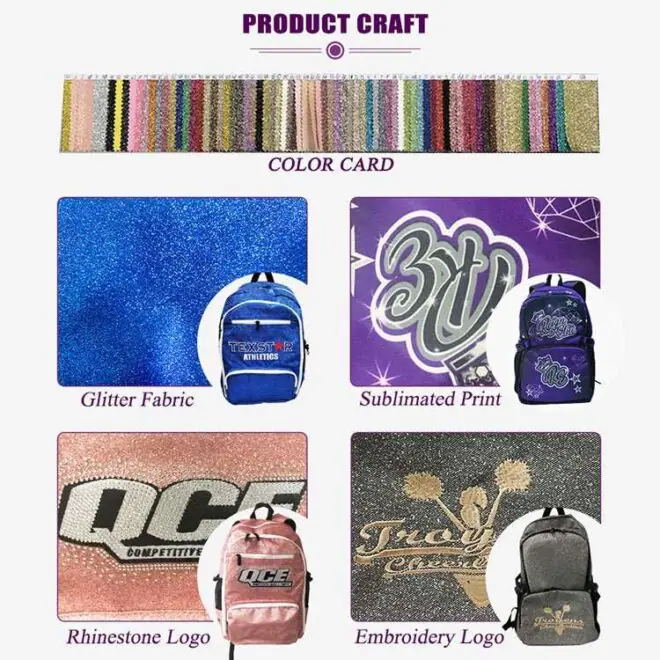 Normzl wholesale sparkle blue cheerleading backpack custom sublimated glitter backpacks cheer school bags for girl - Image 5