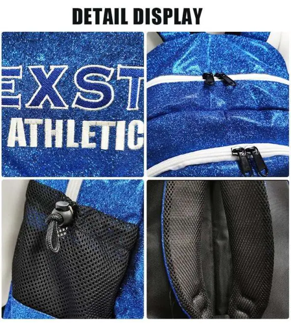 Normzl wholesale sparkle blue cheerleading backpack custom sublimated glitter backpacks cheer school bags for girl - Image 3