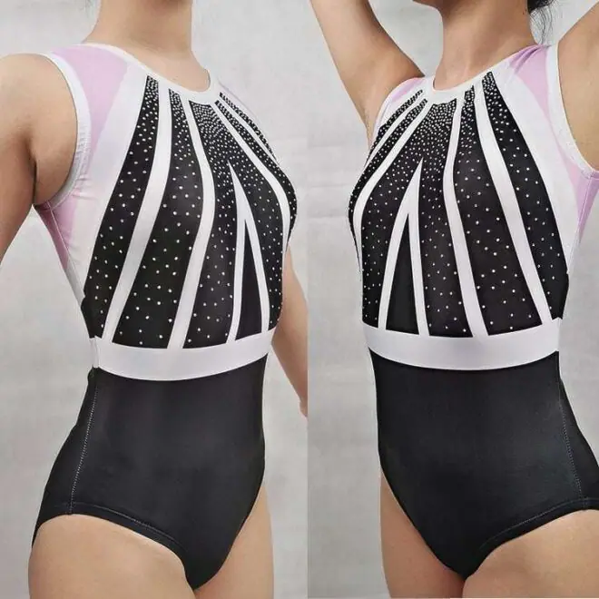 Stripe gymnastics clothes rhinestone high cut rhythmic gymnastics leotard - Image 4