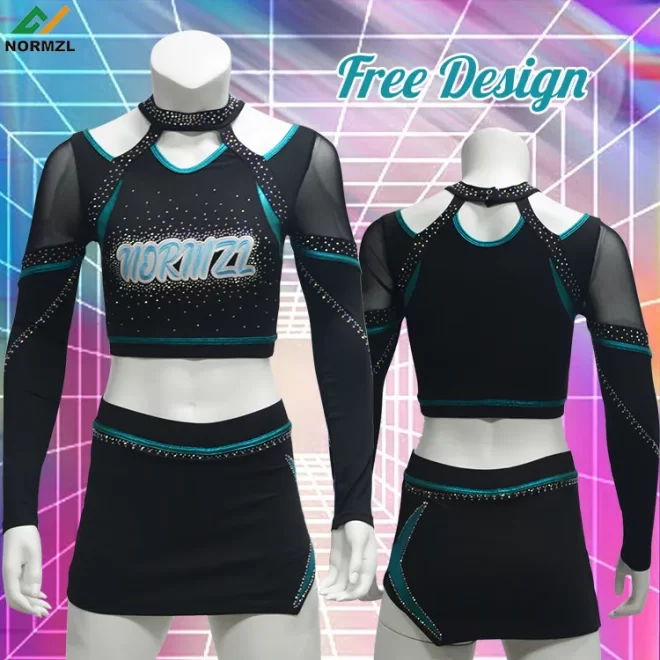 Wholesale Latest High School Long Sleeve Girl Cheerleader Skirt Costume Custom Rhinestone Cheerleading Uniforms - Image 4