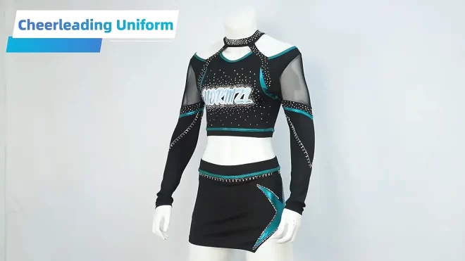 Wholesale Latest High School Long Sleeve Girl Cheerleader Skirt Costume Custom Rhinestone Cheerleading Uniforms