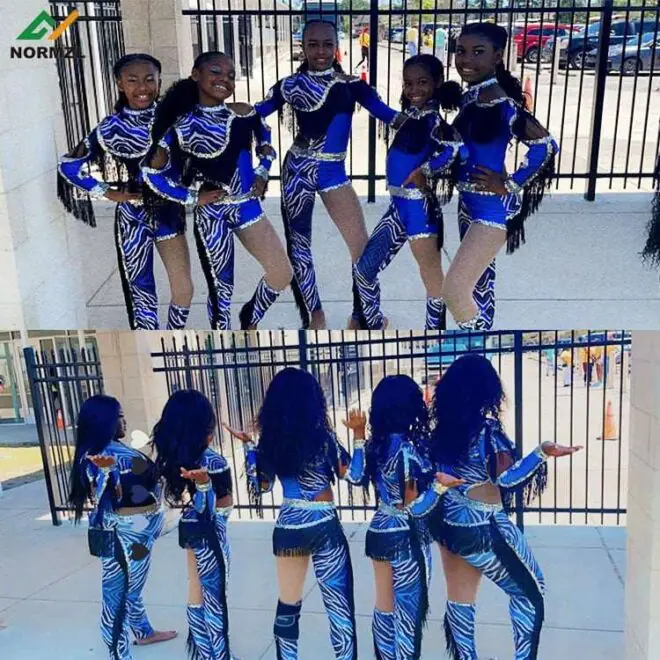 Normzl wholesale free design sliver sequin blue majorette dance costumes custom majorette uniforms with black fringe - Image 2