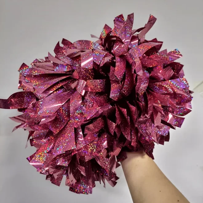6 inch shiny pink hologratic color cheer pom poms team practice wholesale custom cheerleading metallic Accessories cheerleaders - Image 2