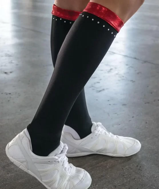 wholesale suppliers Thin Yoga oem custom made sports knee cheerlead glitter compression sock men rhinestone cheerleading socks - Image 5