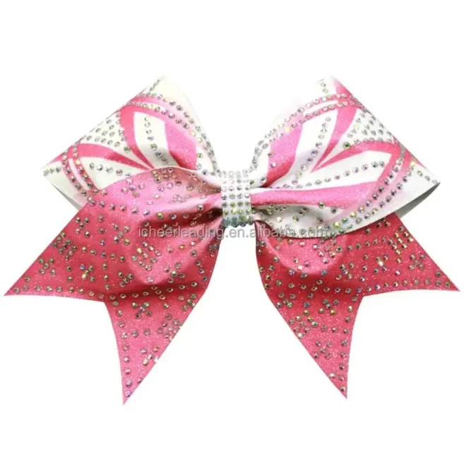 Normzl custom high quality sublimated print cheerleading hair bows OEM design rhinestone glitter cheer bows - Image 3