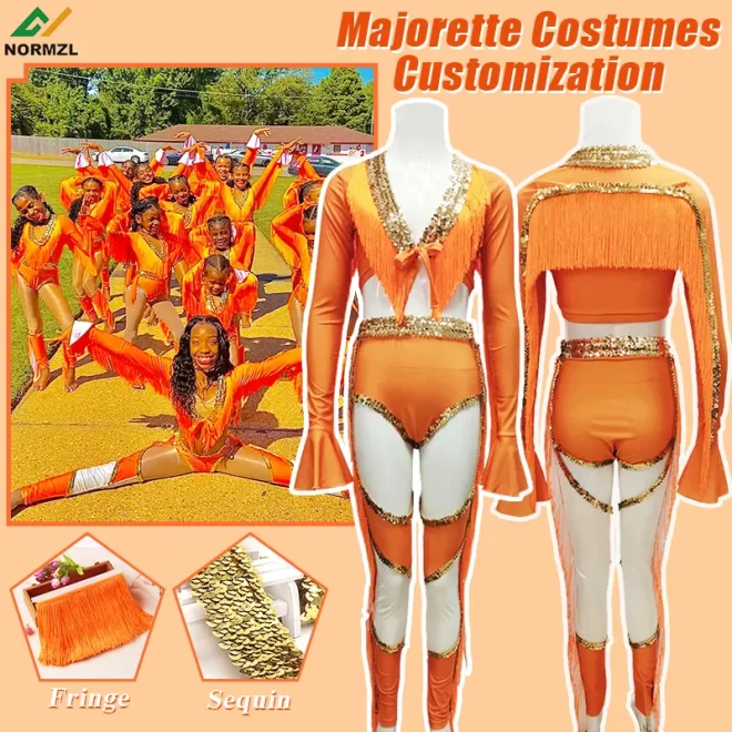 Normzl wholesale majorette dance costumes with sequins and fringe custom kids majorette uniforms spandex - Image 3