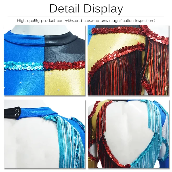 Normzl sexy dance fringe outfits majorette dance uniforms blue and gold majorette uniform with sequins and fringe - Image 2