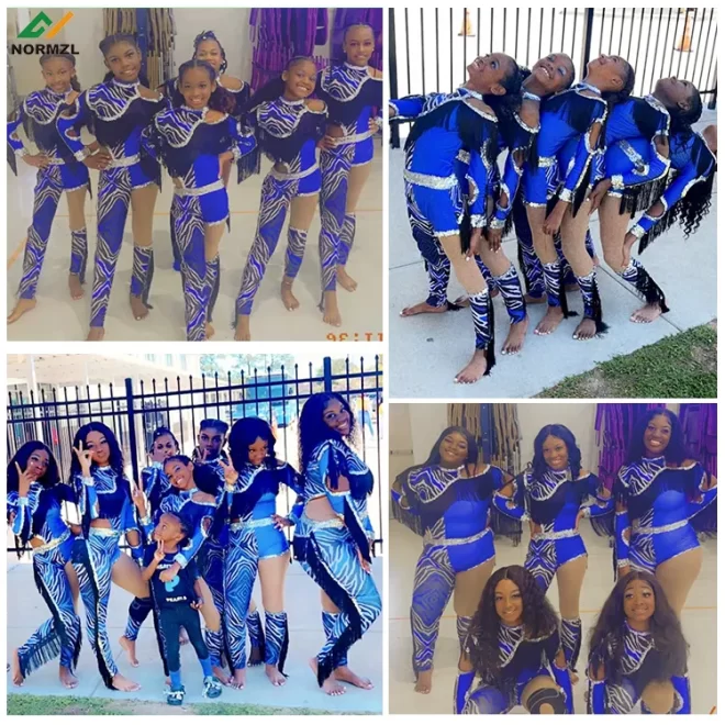 Normzl wholesale free design sliver sequin blue majorette dance costumes custom majorette uniforms with black fringe - Image 4