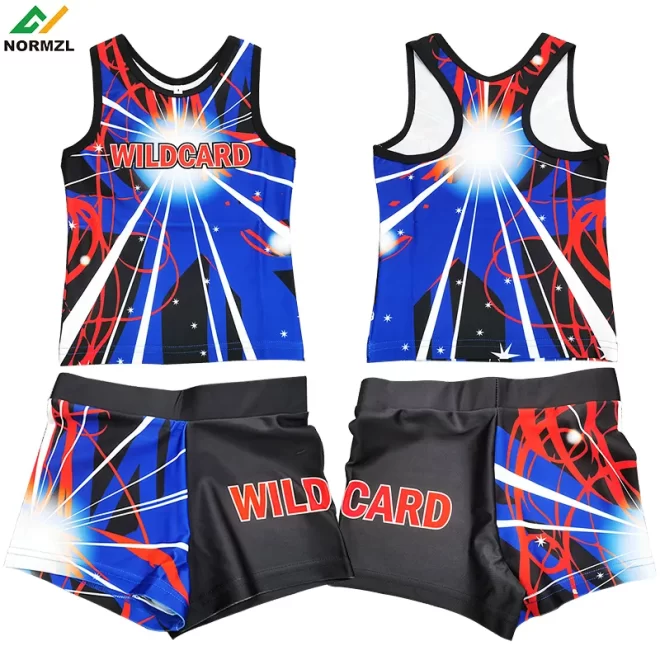 Normzl free design cheerleading dance performance tank top vest shorts wholesale custom sublimation cheer practice wear - Image 3