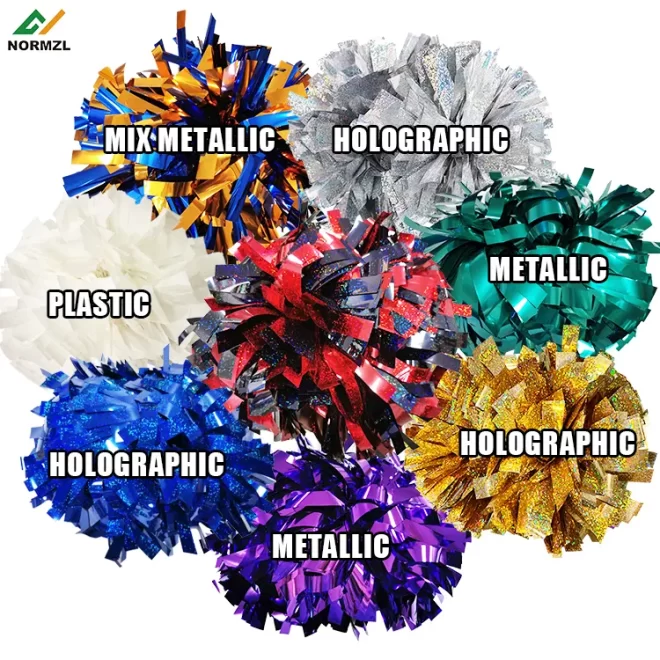 custom design shiny material price cheerleading pom poms wholesale cheer blue 6 inch poms - Image 5