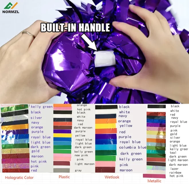 Metallic solid color cheer poms built-in handle custom holographic plastics mix metallic cheerleading pom poms - Image 6