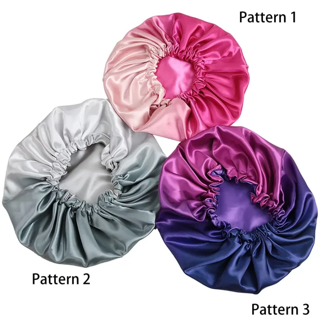 High Quality Elastic Band Polyester Big Size hair bonnet satin custom logo designer women wholesale shower waterproof bonnets - Image 2