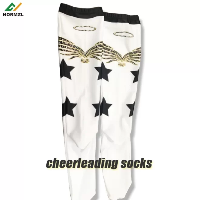 Wholesale cheerleader uniform sublimation high knee sport socks custom rhinestone dance cheer socks cheerleading socks - Image 2