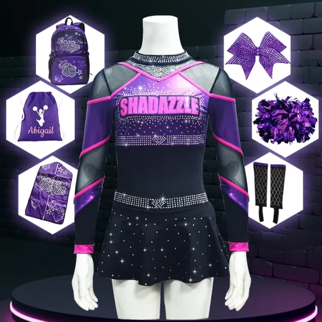 Normzl custom high quality sublimated print cheerleading hair bows OEM design rhinestone glitter cheer bows - Image 6