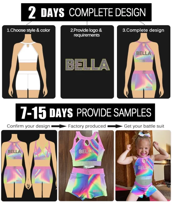 Wholesale Women Cheer Practice Wear Custom Cheerleaders Practice Suit Cheerleading Crop tops shorts - Image 6