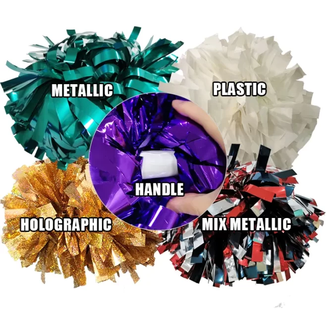 Metallic solid color cheer poms built-in handle custom holographic plastics mix metallic cheerleading pom poms - Image 2
