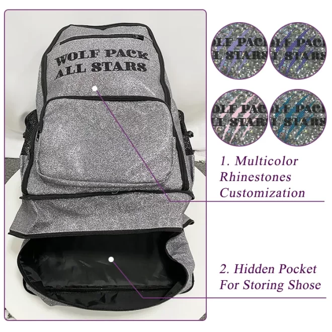 Normzl customize cheerleading backpack cheer uniform garment bag glitter rhinestone cheer bag wholesale - 画像 3