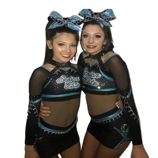 Wholesale Latest High School Long Sleeve Girl Cheerleader Skirt Costume Custom Rhinestone Cheerleading Uniforms - Image 2