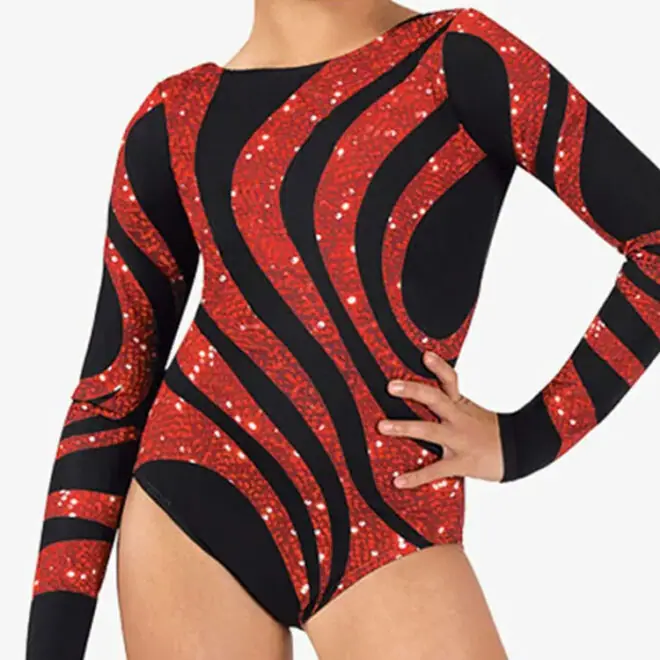 Customized Ombre Sparkle Sublimated Gymnastics Long Sleeve Leotard And Gym Leotards For Girls - Image 2