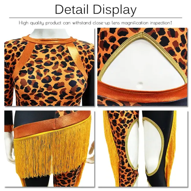Custom sequin fringe majorette uniform dancewear leopard print long sleeve majorette dance costumes - Image 7