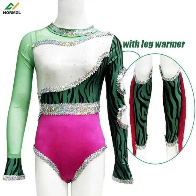 Normzl free design kids sequins and fringe majorette performance leotard costume pink and sliver majorette dance uniforms - Image 6