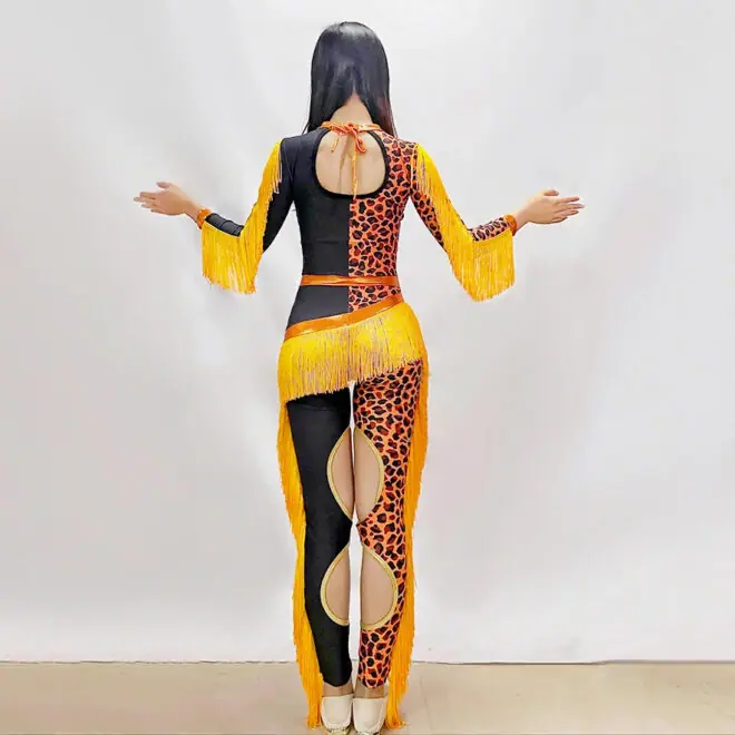 Custom sequin fringe majorette uniform dancewear leopard print long sleeve majorette dance costumes - Image 3