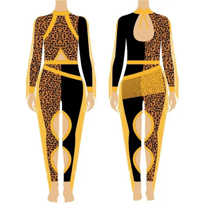 Custom sequin fringe majorette uniform dancewear leopard print long sleeve majorette dance costumes - Image 5