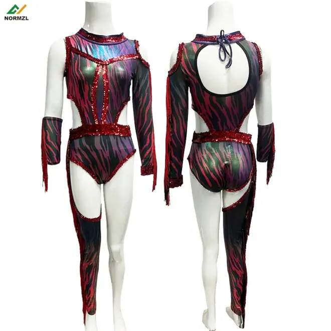 Normzl free design kids sequins and fringe majorette performance leotard costume pink and sliver majorette dance uniforms - Image 2