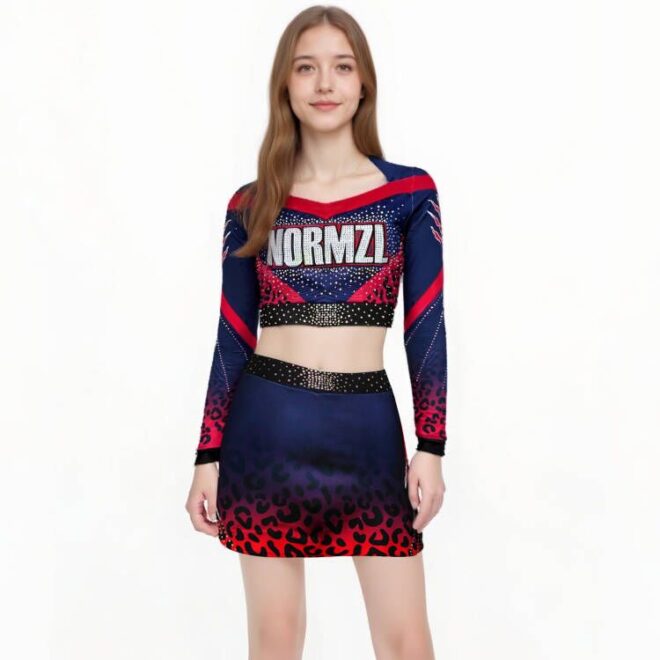 Custom Cheap Sparkle Rhinestones Wholesale Cheerleading Uniforms Green Cheerleading Uniform All Star Cheerleader Girls