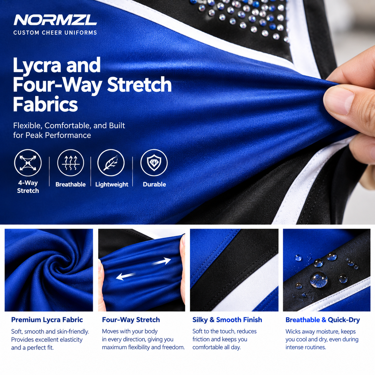 Lycra and Four-Way Stretch Fabrics cheer wear