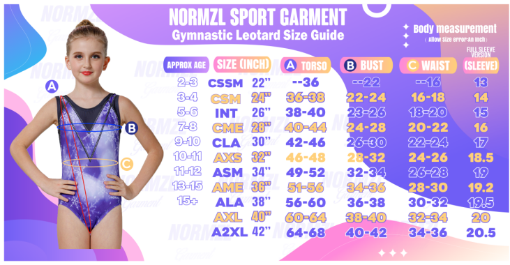 gymnastics leotards size chart